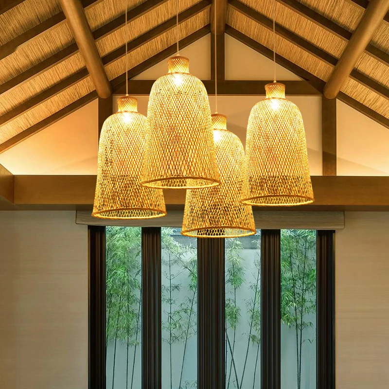 Chinese stijl handgemaakte plafondlamp bamboe enkel restaurant hangende hanglamp hout Clearhalo