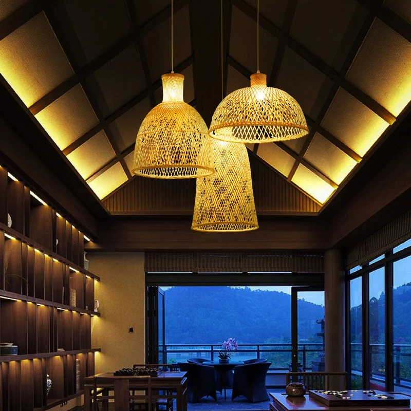 Chinese stijl handgemaakte plafondlamp bamboe enkel restaurant hangende hanglamp hout Clearhalo