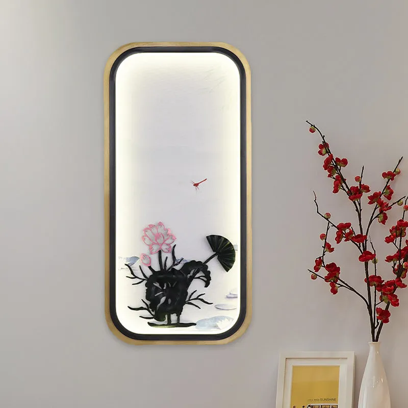 Chinese vierkante/rechthoekige metalen muurschildering licht LED Lotus wandmontage verlichting zwart en goud Clearhalo