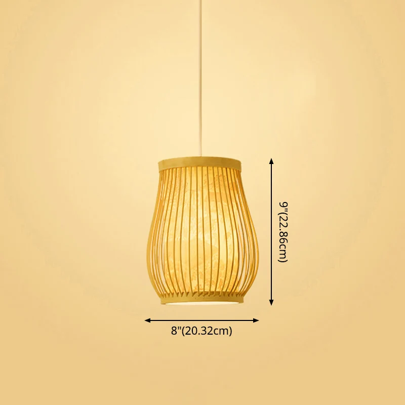 Chinoiserie geweven hangende lamp Bamboe enkele theesalon plafondlamp met lampenkap met print Clearhalo