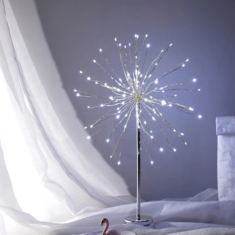 Chrome Paardebloem LED-nachtverlichting Art Deco Plastic Batterij Tafellamp voor slaapkamer Clearhalo