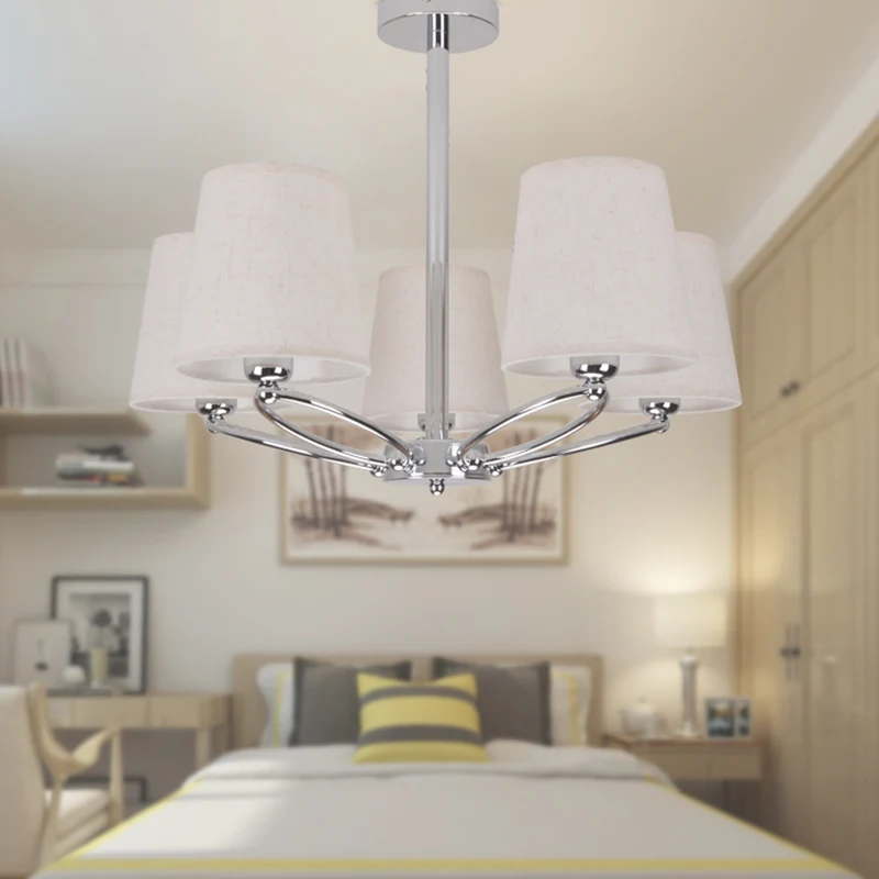 Chromen kroonluchterlamp modernisme 5-lichts stoffen hanglampset voor slaapkamer Clearhalo