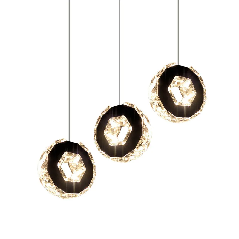 Chromen LED-clusterhanger met minimale afgeschuinde kristallen ring hangende plafondlamp warm/wit/neutraal licht Clearhalo