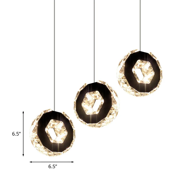 Chromen LED-clusterhanger met minimale afgeschuinde kristallen ring hangende plafondlamp warm/wit/neutraal licht Clearhalo