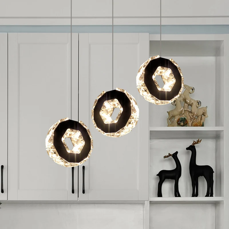 Chromen LED-clusterhanger met minimale afgeschuinde kristallen ring hangende plafondlamp warm/wit/neutraal licht Clearhalo