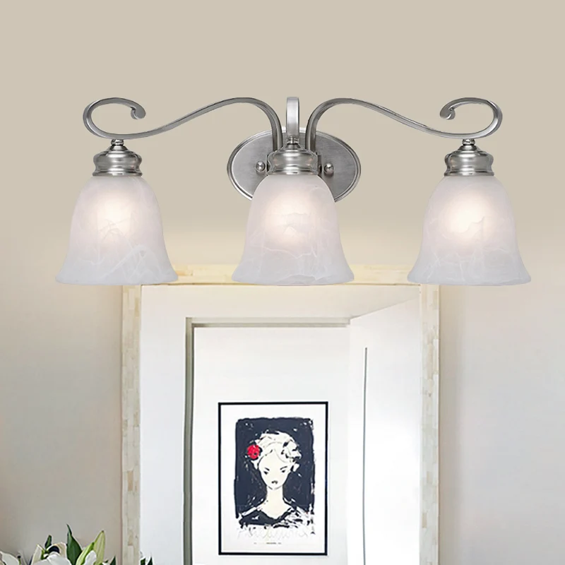 Chroom 3-lichts schanslicht Klassiek matglas bel ijdelheid verlichtingsarmatuur voor badkamer Clearhalo
