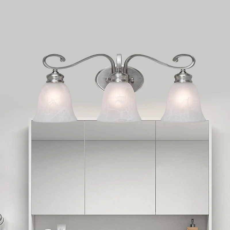 Chroom 3-lichts schanslicht Klassiek matglas bel ijdelheid verlichtingsarmatuur voor badkamer Clearhalo