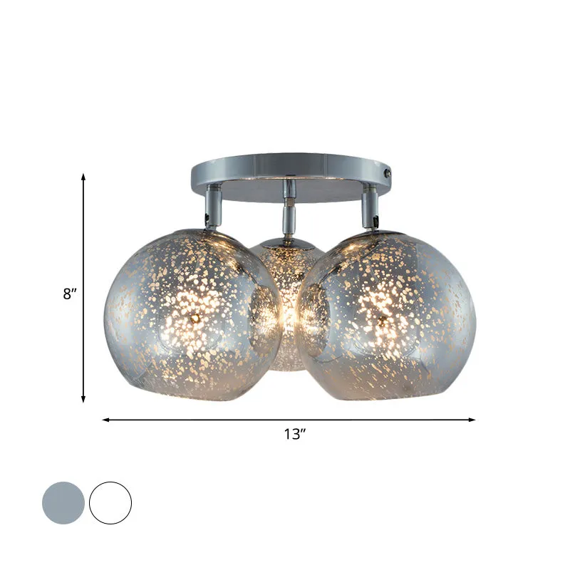 Chroom bolvormige semi-inbouwverlichting moderne 3-lampen wit mat/zilveren puntglas verzonken plafondlamp Clearhalo