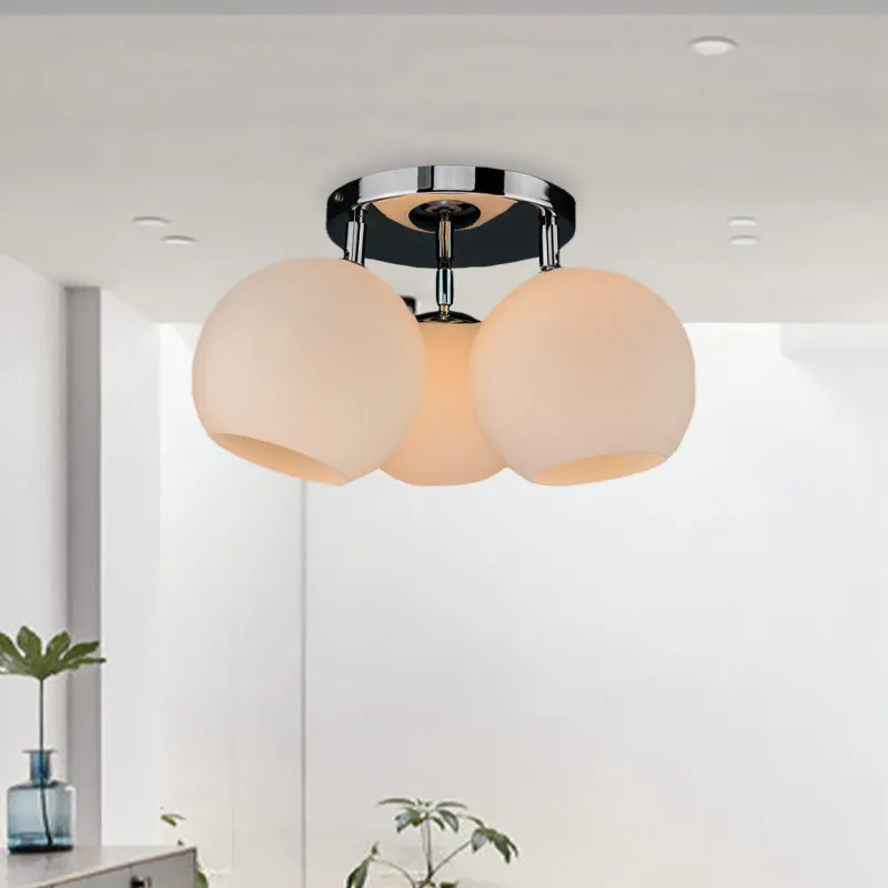 Chroom bolvormige semi-inbouwverlichting moderne 3-lampen wit mat/zilveren puntglas verzonken plafondlamp Clearhalo