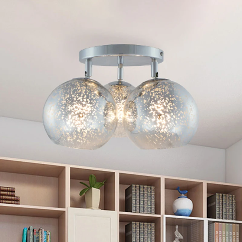 Chroom bolvormige semi-inbouwverlichting moderne 3-lampen wit mat/zilveren puntglas verzonken plafondlamp Clearhalo