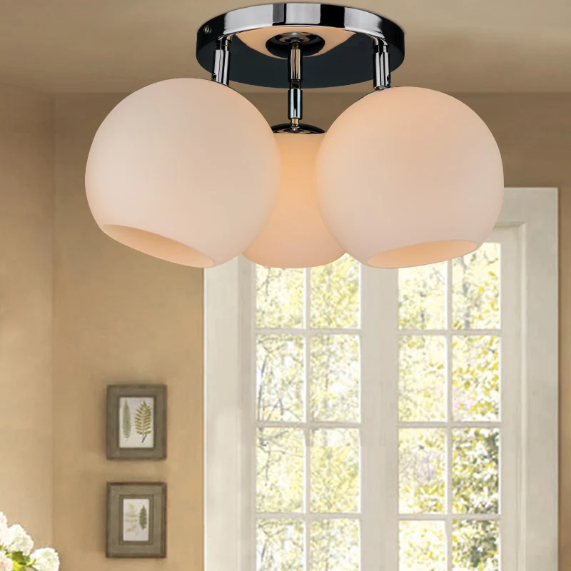 Chroom bolvormige semi-inbouwverlichting moderne 3-lampen wit mat/zilveren puntglas verzonken plafondlamp Clearhalo