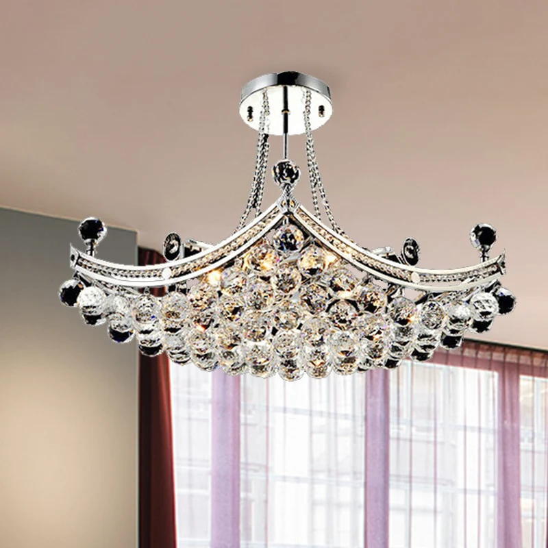 Chroom 6 lampen semi-inbouwlicht moderne kristallen bootvormige semi-inbouw plafondarmatuur Clearhalo