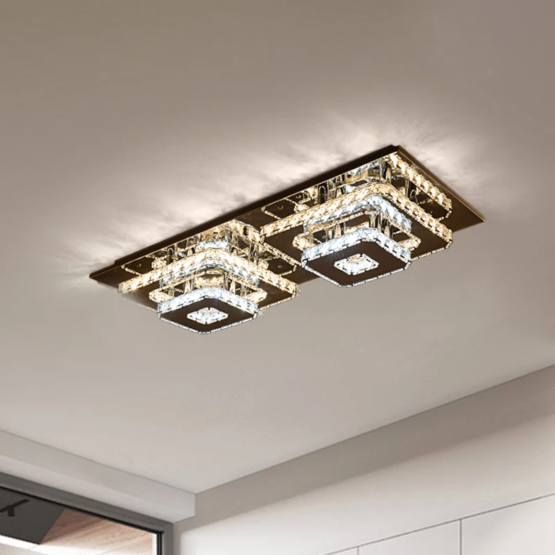 Chroom LED gelaagd vierkant plafondverzonken minimalistische kristallen blok inbouwlamp Clearhalo