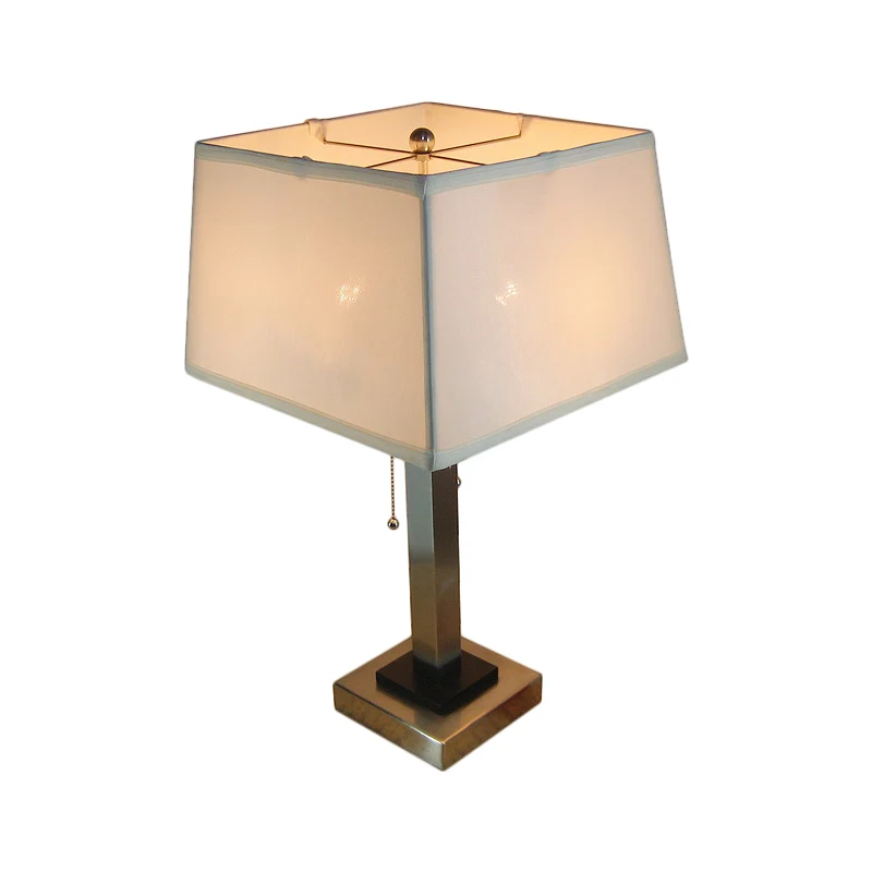 Chroom tafellamp met enkele lamp, vintage stoffen kubieke kooi-leeslamp met trekketting Clearhalo