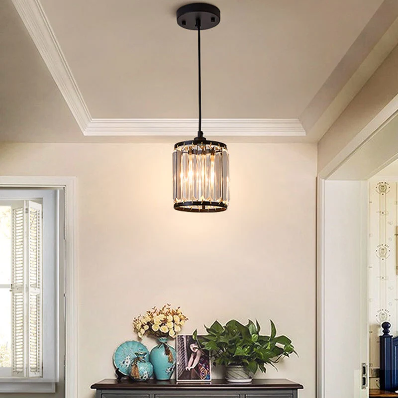 Cilinder eetkamer hanglamp met K9 kristal 1 lamp modernisme hangende plafondlamp zwart Clearhalo