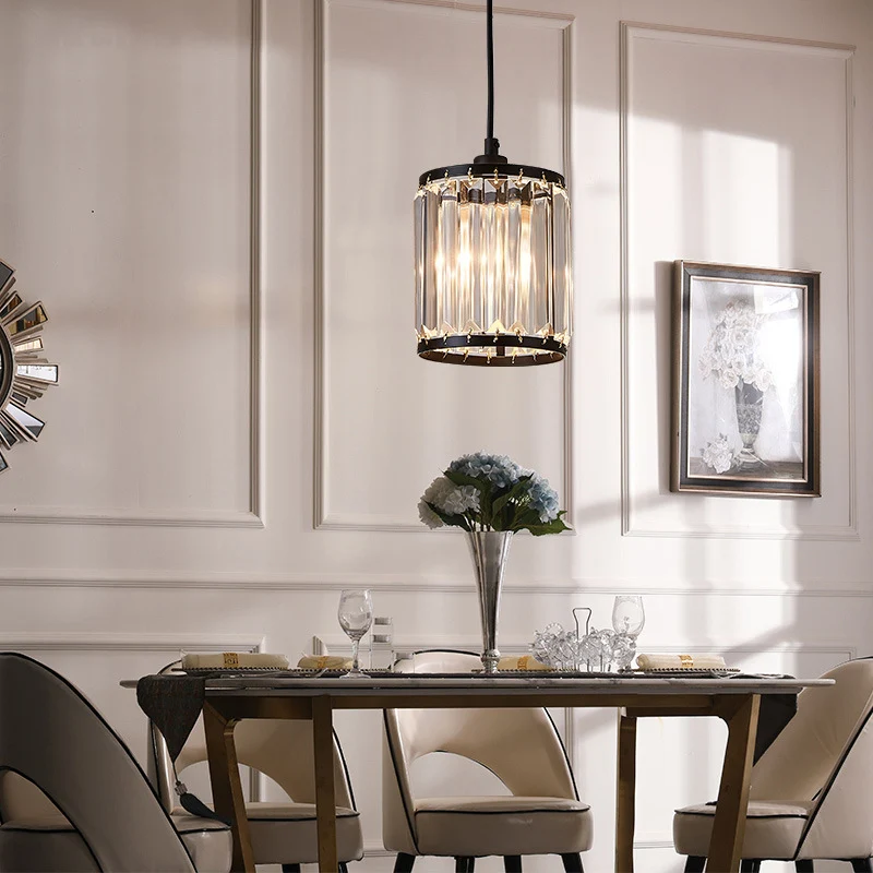 Cilinder eetkamer hanglamp met K9 kristal 1 lamp modernisme hangende plafondlamp zwart Clearhalo