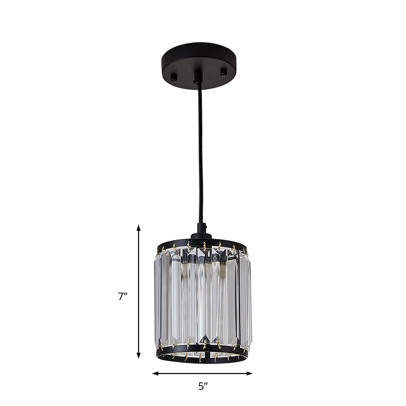 Cilinder eetkamer hanglamp met K9 kristal 1 lamp modernisme hangende plafondlamp zwart Clearhalo