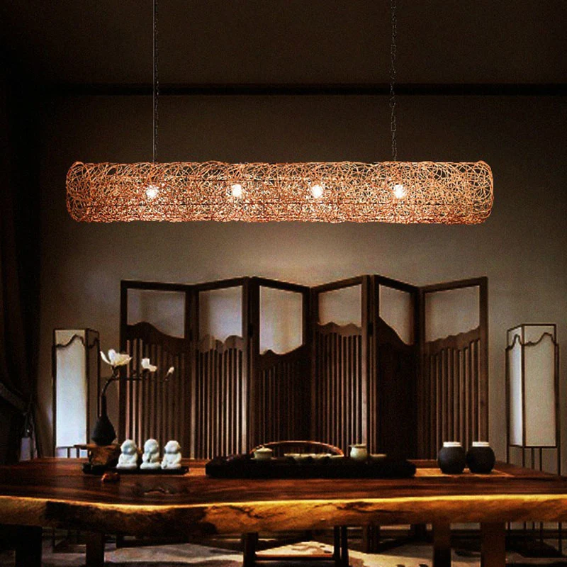 Cilinder eiland hanglamp Zuidoost-Azië rotan 3 lampen Tea Room plafondlamp Clearhalo