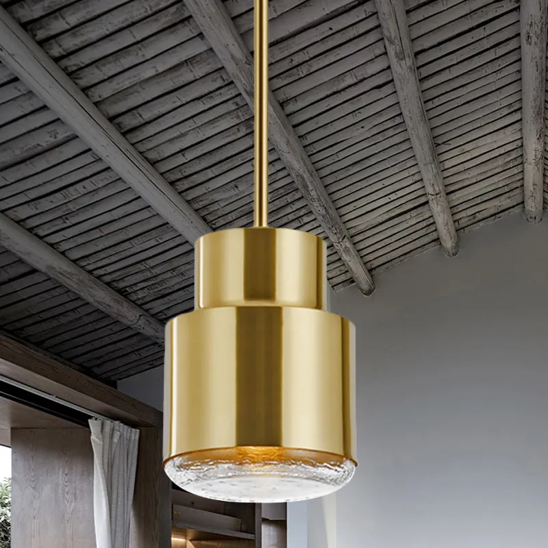Cilinder hangende plafondlamp Post Modern ijzer 1 licht goud/brons hanglamp voor woonkamer Clearhalo