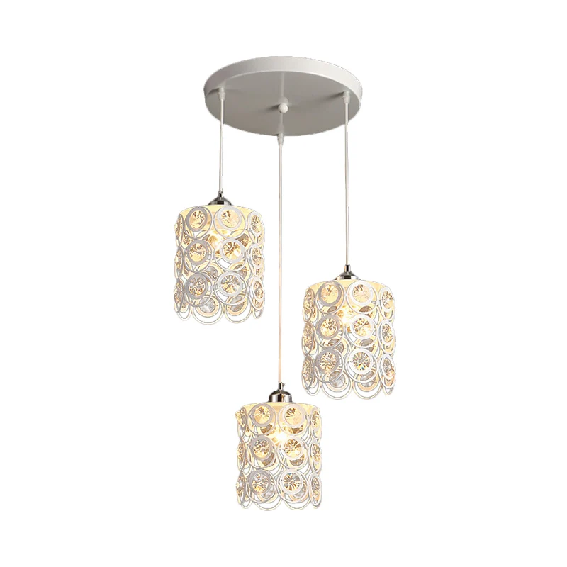 Cilinder hanglamp modernisme K9 kristal ingebed 3 koppen witte afwerking multi-plafondlamp Clearhalo