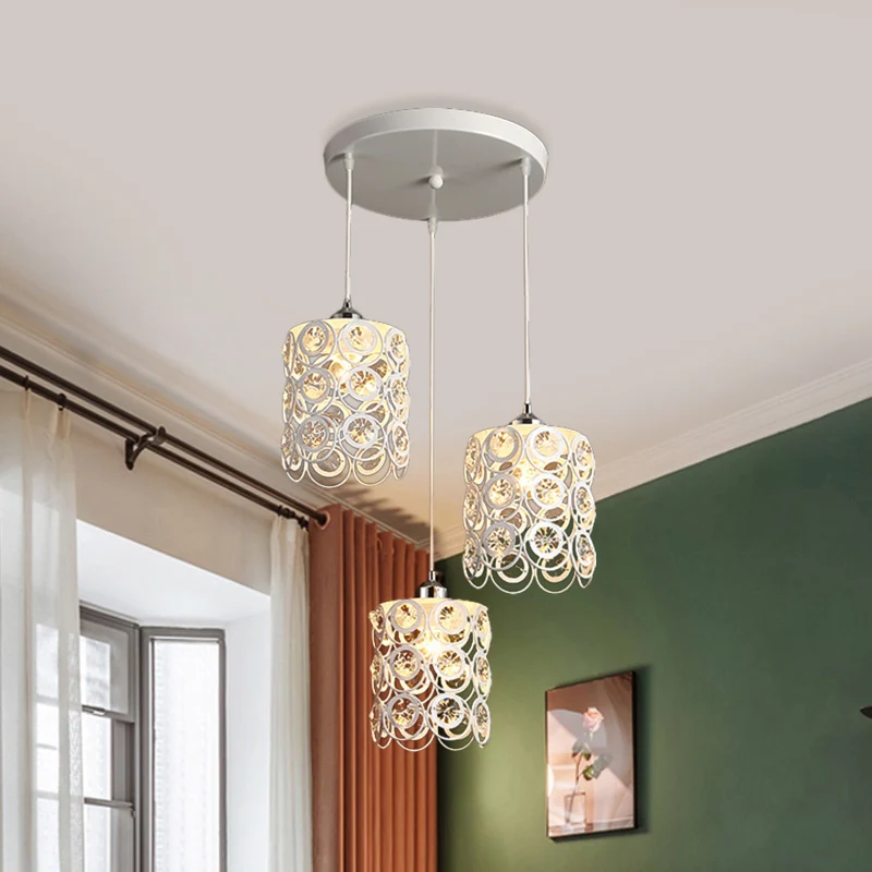 Cilinder hanglamp modernisme K9 kristal ingebed 3 koppen witte afwerking multi-plafondlamp Clearhalo