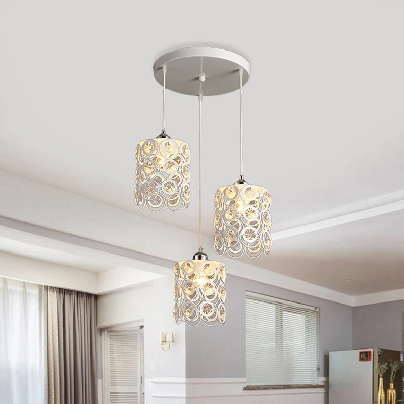 Cilinder hanglamp modernisme K9 kristal ingebed 3 koppen witte afwerking multi-plafondlamp Clearhalo
