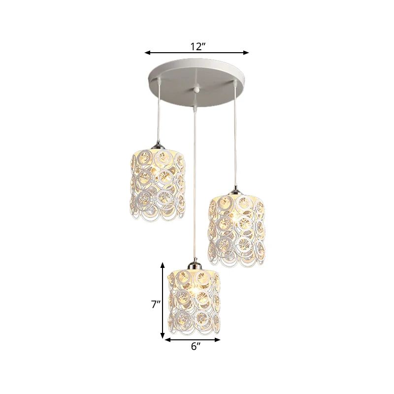 Cilinder hanglamp modernisme K9 kristal ingebed 3 koppen witte afwerking multi-plafondlamp Clearhalo