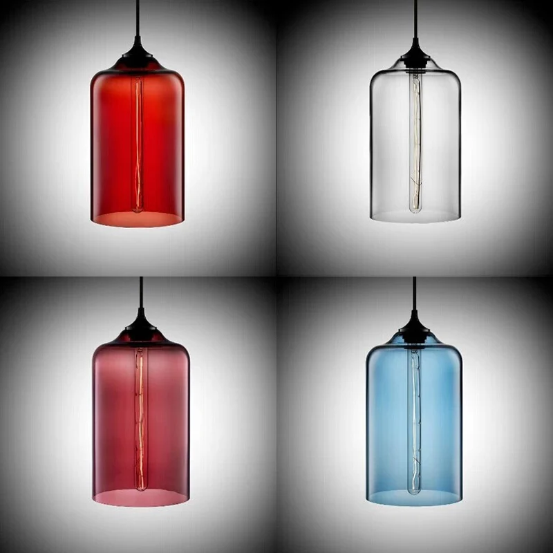 Cilinder Hanglamp Post Modern Glas 1 Licht Rood/Blauw/Helder Hanglamp Clearhalo