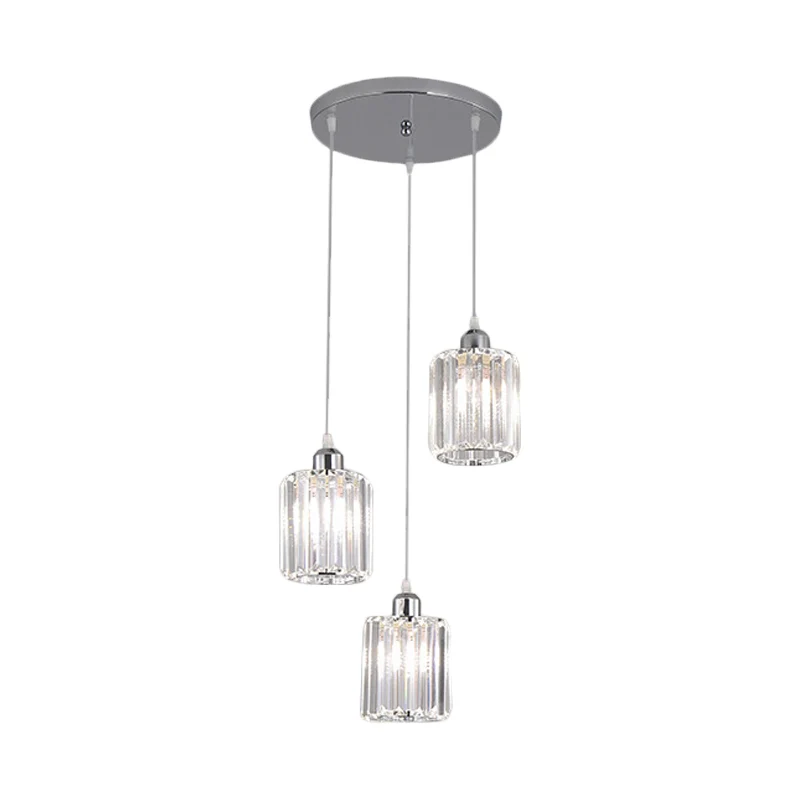 Cilinder helder kristal blok multi-licht hanglamp modernisme 3 lampen chroom hanglampset Clearhalo