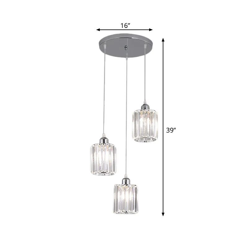 Cilinder helder kristal blok multi-licht hanglamp modernisme 3 lampen chroom hanglampset Clearhalo
