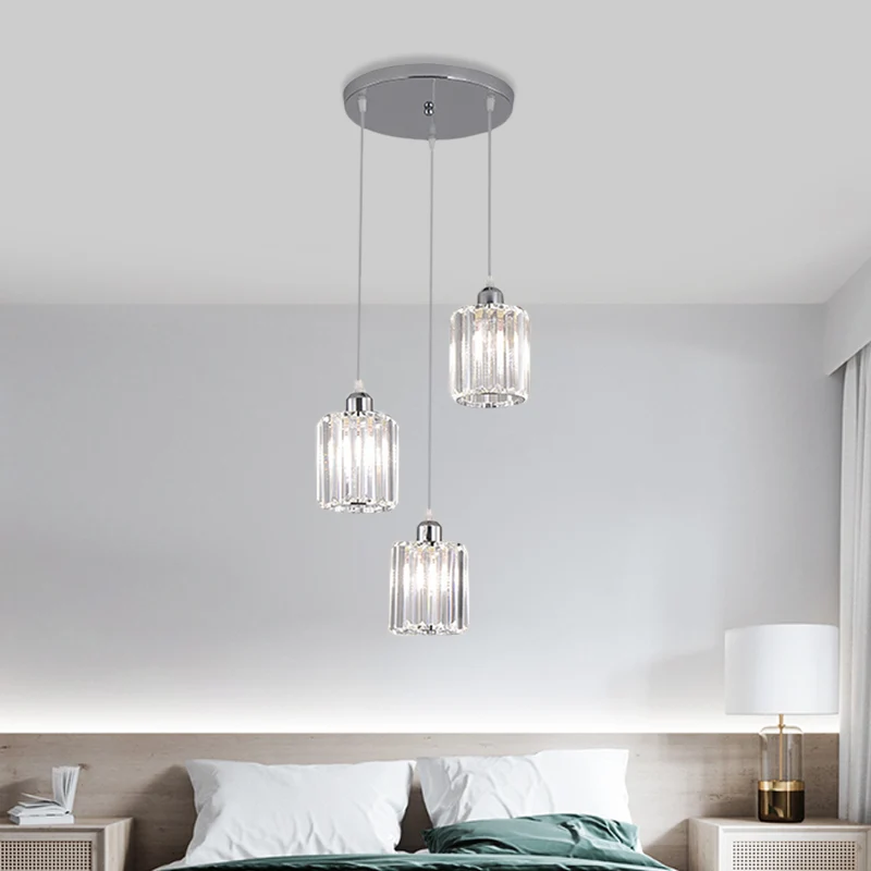 Cilinder helder kristal blok multi-licht hanglamp modernisme 3 lampen chroom hanglampset Clearhalo