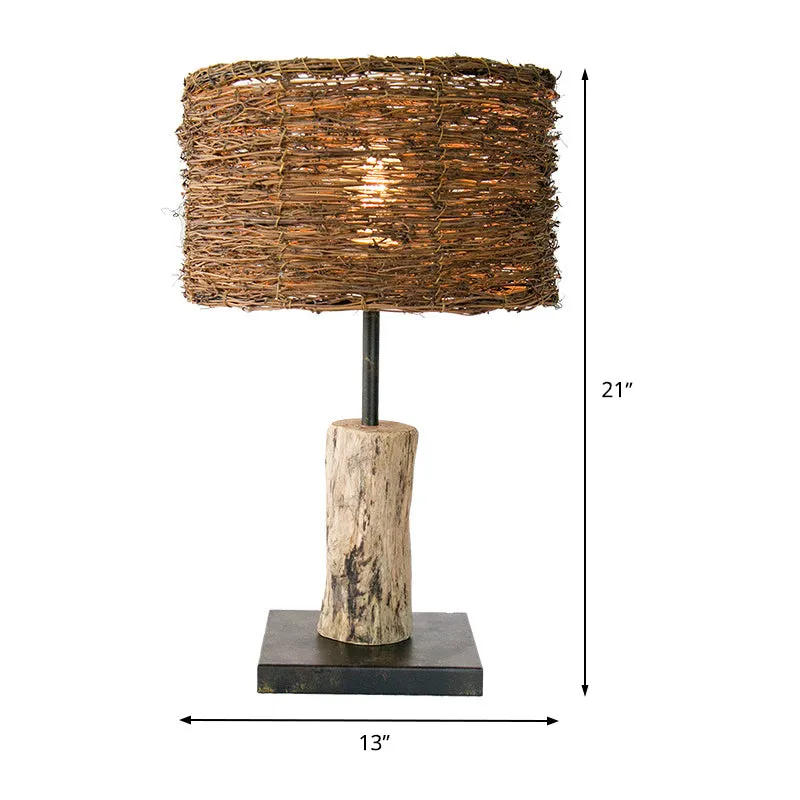 Cilinder Kleine Bureaulamp Aziatisch Bamboe 1 Kop Bruin Taakverlichting voor Woonkamer Clearhalo