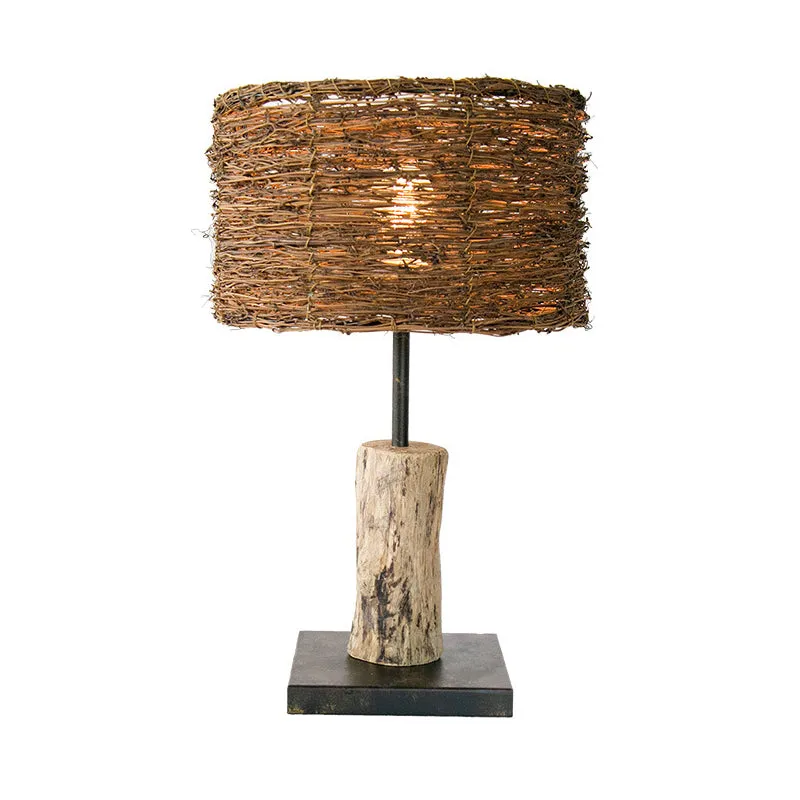 Cilinder Kleine Bureaulamp Aziatisch Bamboe 1 Kop Bruin Taakverlichting voor Woonkamer Clearhalo