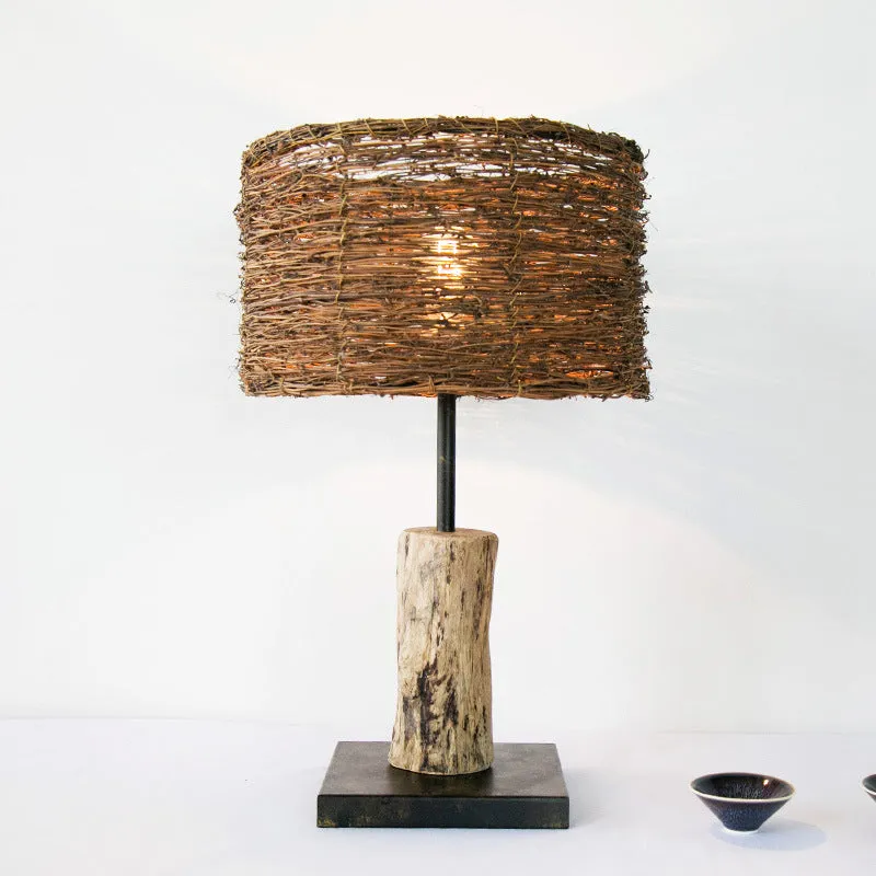 Cilinder Kleine Bureaulamp Aziatisch Bamboe 1 Kop Bruin Taakverlichting voor Woonkamer Clearhalo