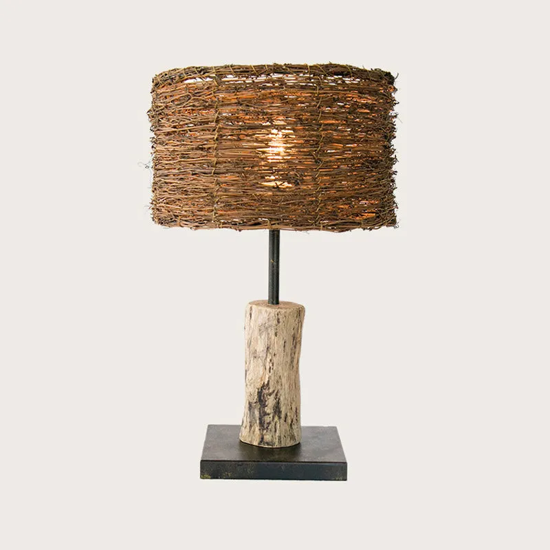 Cilinder Kleine Bureaulamp Aziatisch Bamboe 1 Kop Bruin Taakverlichting voor Woonkamer Clearhalo