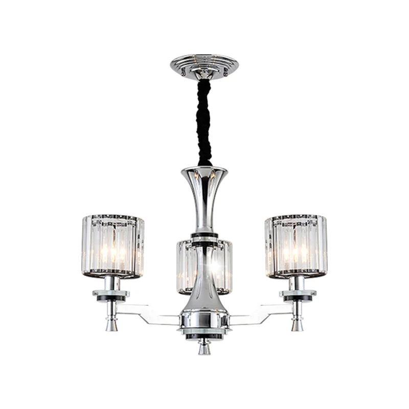 Cilinder Kristallen Prisma Hanglamp Modern 3 Lampen Chroom Kroonluchter Lichtpunt Clearhalo
