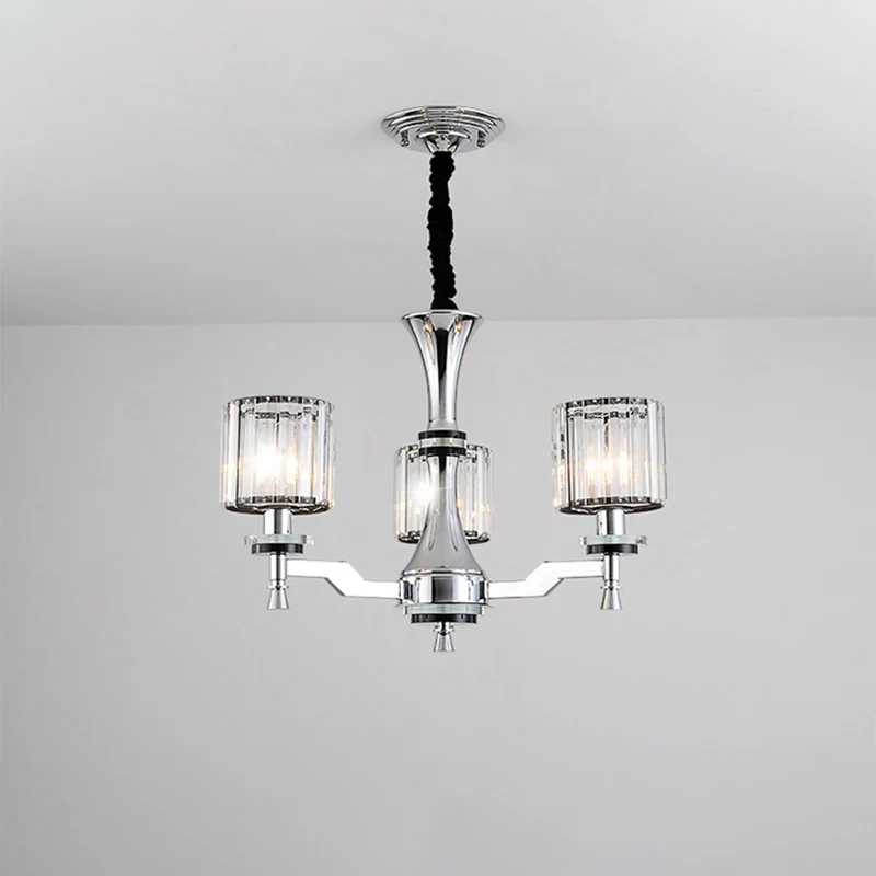Cilinder Kristallen Prisma Hanglamp Modern 3 Lampen Chroom Kroonluchter Lichtpunt Clearhalo