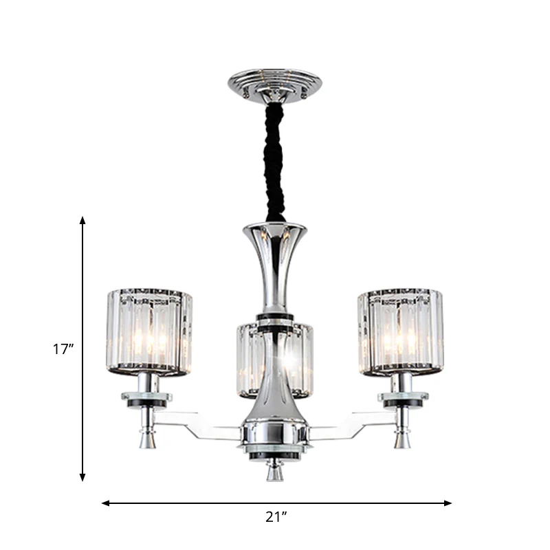 Cilinder Kristallen Prisma Hanglamp Modern 3 Lampen Chroom Kroonluchter Lichtpunt Clearhalo