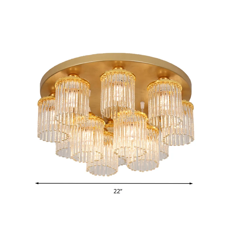 Cilinder Kristallen Staaf Plafondlamp Armatuur Postmodern 5/10/12 Hoofden Messing Semi Inbouwlamp Clearhalo
