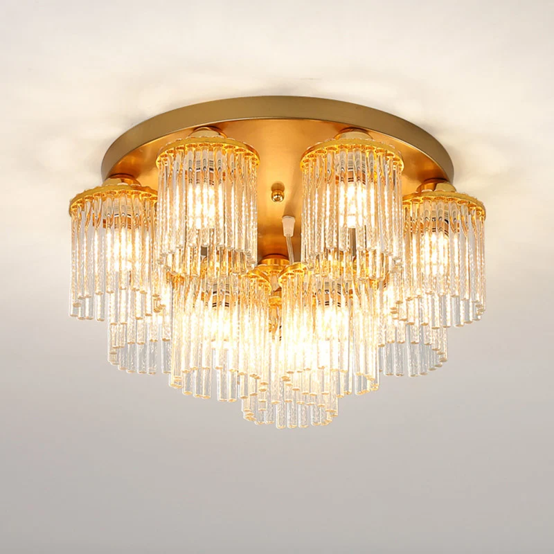Cilinder Kristallen Staaf Plafondlamp Armatuur Postmodern 5/10/12 Hoofden Messing Semi Inbouwlamp Clearhalo