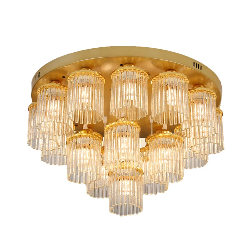 Cilinder Kristallen Staaf Plafondlamp Armatuur Postmodern 5/10/12 Hoofden Messing Semi Inbouwlamp Clearhalo