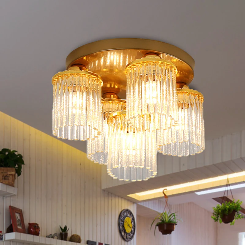 Cilinder Kristallen Staaf Plafondlamp Armatuur Postmodern 5/10/12 Hoofden Messing Semi Inbouwlamp Clearhalo