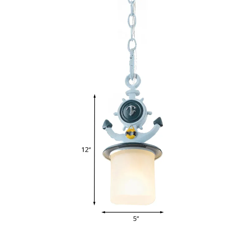 Cilinder matglazen hanglamp kinderen 1 kop blauwe hanglamp met ankerontwerp voor woonkamer Clearhalo