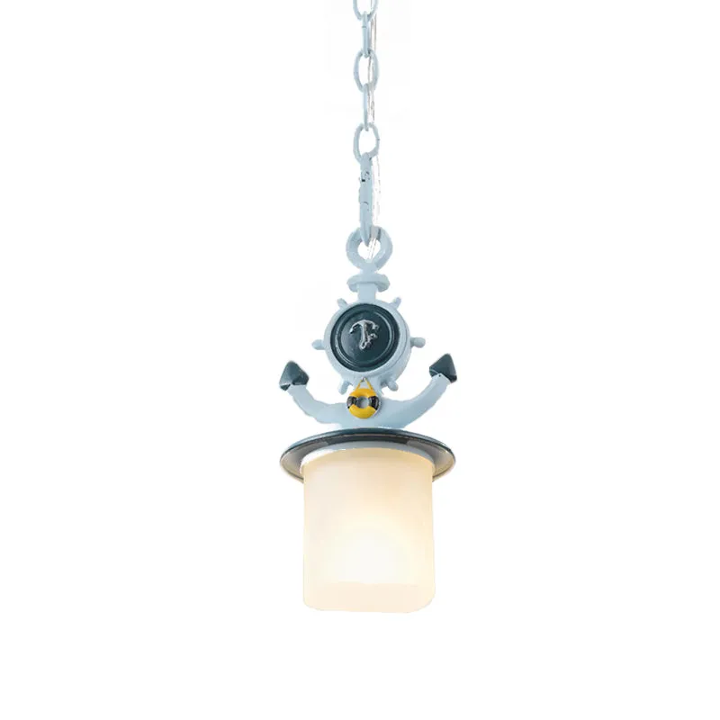 Cilinder matglazen hanglamp kinderen 1 kop blauwe hanglamp met ankerontwerp voor woonkamer Clearhalo