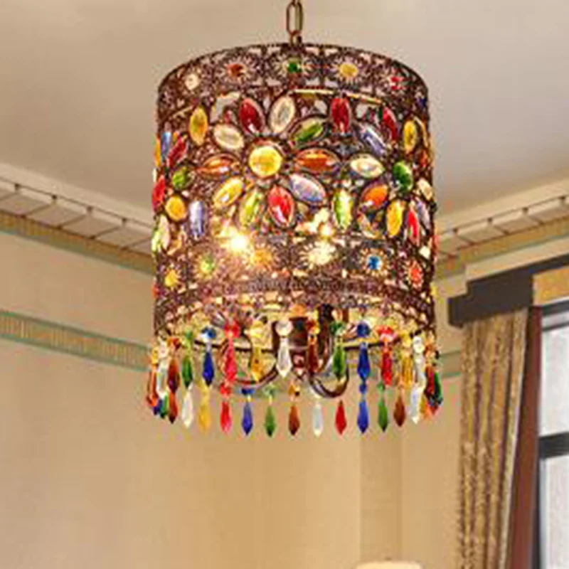 Cilinder metalen plafondophangarmatuur Boheemse 1-lichts eetkamer hanglamp koper Clearhalo