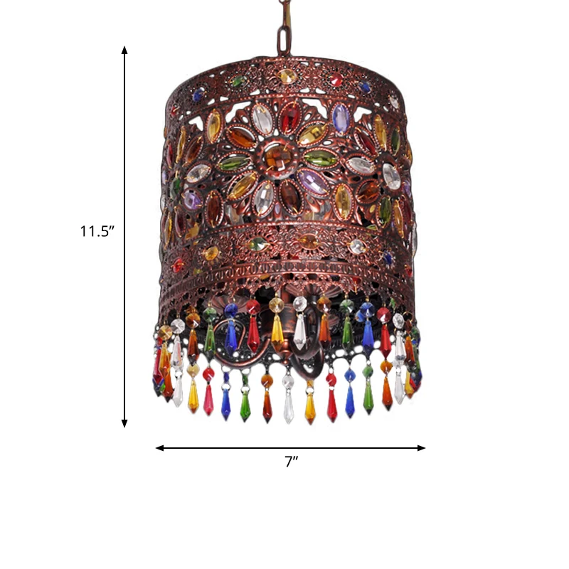 Cilinder metalen plafondophangarmatuur Boheemse 1-lichts eetkamer hanglamp koper Clearhalo