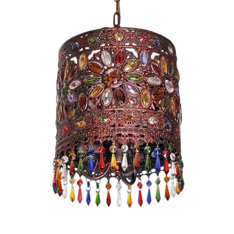Cilinder metalen plafondophangarmatuur Boheemse 1-lichts eetkamer hanglamp koper Clearhalo