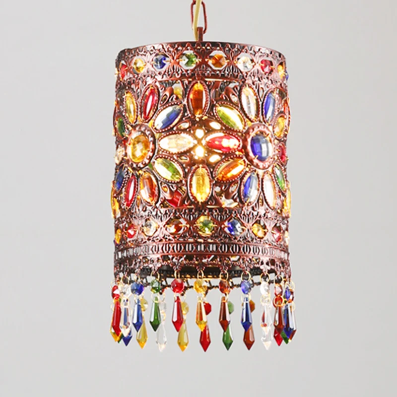 Cilinder metalen plafondophangarmatuur Boheemse 1-lichts eetkamer hanglamp koper Clearhalo