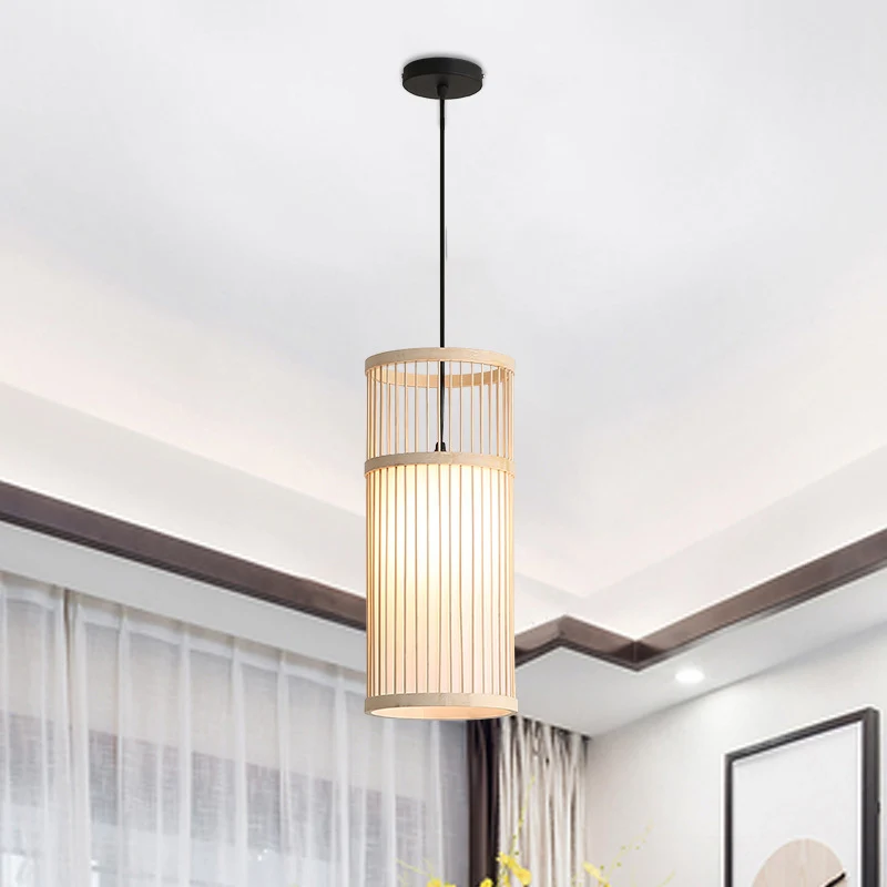 Cilinder Restaurant Ophangverlichting Bamboe 1 Kop Minimalistische Hangende Plafondlamp Clearhalo