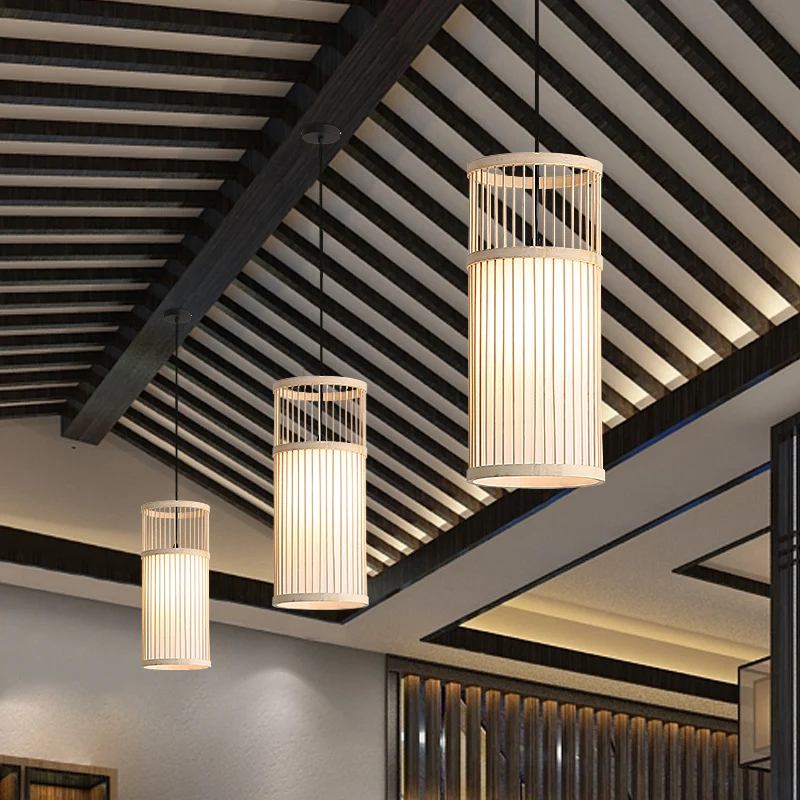 Cilinder Restaurant Ophangverlichting Bamboe 1 Kop Minimalistische Hangende Plafondlamp Clearhalo